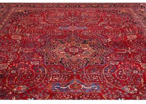 Tappeto Mashad Medaglione Floreale Rosso Blu Scuro 303x400 Cm