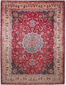 Tappeto Mashad Medaglione Floreale Rosso Blu 300x394 Cm
