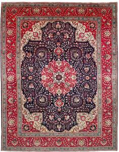 Tappeto Tabriz Medaglione Floreale Rosso Blu Scuro 304x394 Cm