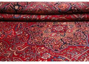 Tappeto Mashad Medaglione Floreale Rosso Blu Scuro 303x400 Cm
