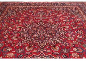 Tappeto Mashad Medaglione Floreale Rosso Blu Scuro 290x375 Cm