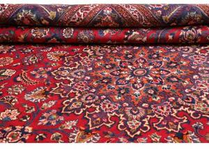 Tappeto Mashad Medaglione Floreale Rosso Blu Scuro 290x375 Cm