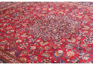 Tappeto Mashad Medaglione Floreale Rosso Blu Scuro 290x375 Cm