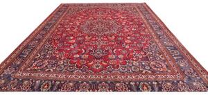 Tappeto Mashad Medaglione Floreale Rosso Blu Scuro 290x375 Cm