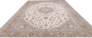 Tappeto Kashan Medaglione Floreale Avorio Grigio Tortora 300x405 Cm