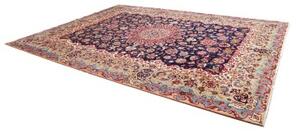 Tappeto Kashan Medaglione Floreale Blu Scuro Beige 290x393 Cm