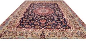 Tappeto Kashan Medaglione Floreale Blu Scuro Beige 290x393 Cm