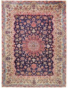 Tappeto Kashan Medaglione Floreale Blu Scuro Beige 290x393 Cm