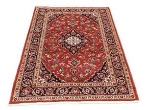 Tappeto Kashan Fine Medaglione Floreale Rosso Mattone Blu Scuro 100x148 Cm