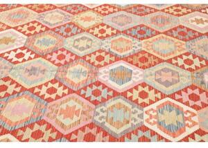 Tappeto Kilim Geometrico Rosso Multicolore 202x298 Cm
