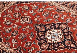 Tappeto Kashan Fine Medaglione Floreale Rosso Mattone Blu Scuro 100x148 Cm