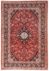Tappeto Kashan Fine Medaglione Floreale Rosso Mattone Blu Scuro 100x148 Cm