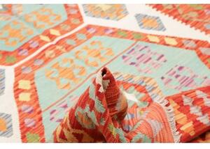 Tappeto Kilim Geometrico Rosso Ruggine Azzurro Cielo 213x290 Cm