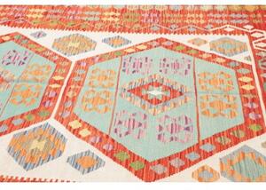 Tappeto Kilim Geometrico Rosso Ruggine Azzurro Cielo 213x290 Cm
