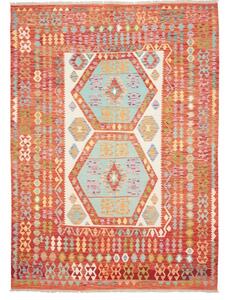 Tappeto Kilim Geometrico Rosso Ruggine Azzurro Cielo 213x290 Cm