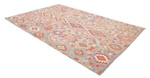 Tappeto Kilim Geometrico Grigio Chiaro Rosso 197x295 Cm