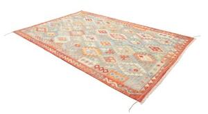 Tappeto Kilim Geometrico Verde Acquamarina Arancione 198x296 Cm