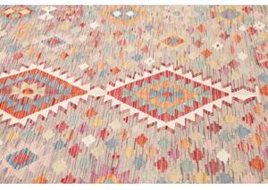 Tappeto Kilim Geometrico Grigio Chiaro Rosso 197x295 Cm