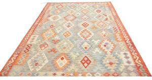 Tappeto Kilim Geometrico Verde Acquamarina Arancione 198x296 Cm
