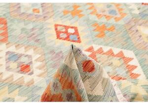 Tappeto Kilim Geometrico Verde Acquamarina Arancione 198x296 Cm