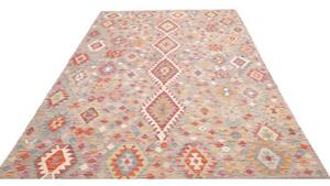 Tappeto Kilim Geometrico Grigio Chiaro Rosso 197x295 Cm