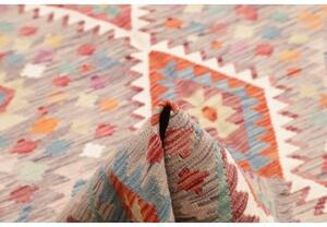 Tappeto Kilim Geometrico Grigio Chiaro Rosso 197x295 Cm