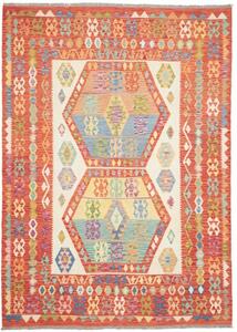 Tappeto Kilim Geometrico Rosso Avorio 209x294 Cm