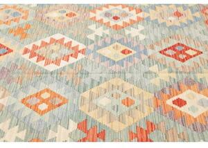 Tappeto Kilim Geometrico Verde Acquamarina Arancione 198x296 Cm