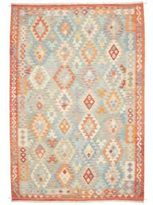 Tappeto Kilim Geometrico Verde Acquamarina Arancione 198x296 Cm