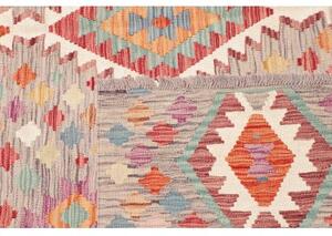 Tappeto Kilim Geometrico Grigio Chiaro Rosso 197x295 Cm