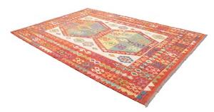 Tappeto Kilim Geometrico Rosso Avorio 209x294 Cm