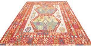 Tappeto Kilim Geometrico Rosso Avorio 209x294 Cm