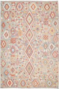 Tappeto Kilim Geometrico Grigio Chiaro Rosso 197x295 Cm