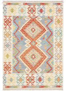 Tappeto Kilim Geometrico Avorio Blu 151x216 Cm