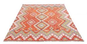 Tappeto Kilim Geometrico Arancione Azzurro 152x201 Cm