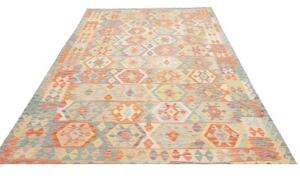 Tappeto Kilim Geometrico Azzurro Arancione 192x289 Cm