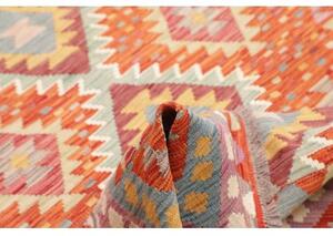 Tappeto Kilim Geometrico Arancione Azzurro 152x201 Cm