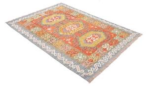 Tappeto Kilim Stilizzato Rosso Azzurro 125x173 Cm
