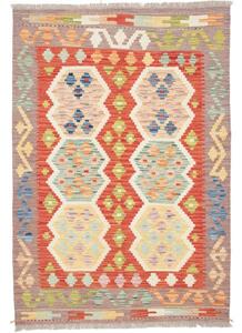 Tappeto Kilim Stilizzato Rosso Mattone Grigio Tortora 123x177 Cm