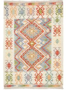 Tappeto Kilim Geometrico Avorio Azzurro 126x180 Cm