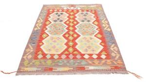Tappeto Kilim Stilizzato Rosso Mattone Grigio Tortora 123x177 Cm