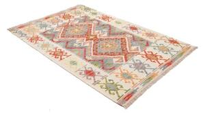 Tappeto Kilim Geometrico Avorio Azzurro 126x180 Cm