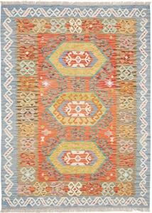 Tappeto Kilim Stilizzato Rosso Azzurro 125x173 Cm