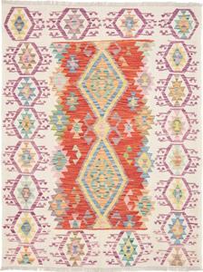 Tappeto Kilim Geometrico Avorio Rosso 152x197 Cm