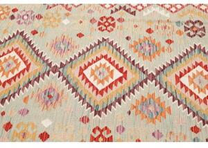 Tappeto Kilim Geometrico Verde Chiaro Rosso 144x199 Cm