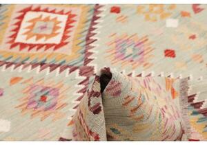 Tappeto Kilim Geometrico Verde Chiaro Rosso 144x199 Cm