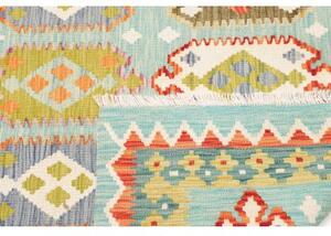 Tappeto Kilim Stilizzato Celeste Arancione 126x184 Cm