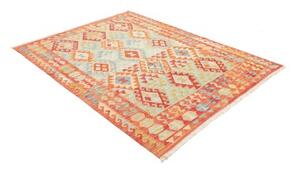 Tappeto Kilim Geometrico Arancione Azzurro 153x201 Cm