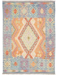 Tappeto Kilim Geometrico Azzurro Arancione 127x176 Cm