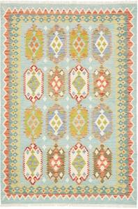 Tappeto Kilim Stilizzato Celeste Arancione 126x184 Cm